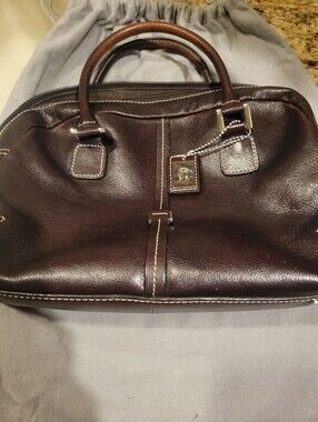 AIGNER leather 11.5 x 8 Inch  Handbag in Brown with Contrast Stitching